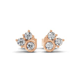 Three Stone 0.18Ct Lab Grown Diamond Cluster Stud Earrings 14K Fine Gold