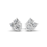 Three Stone 0.18Ct Lab Grown Diamond Cluster Stud Earrings 14K Fine Gold
