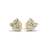 Three Stone 0.18Ct Lab Grown Diamond Cluster Stud Earrings 14K Fine Gold