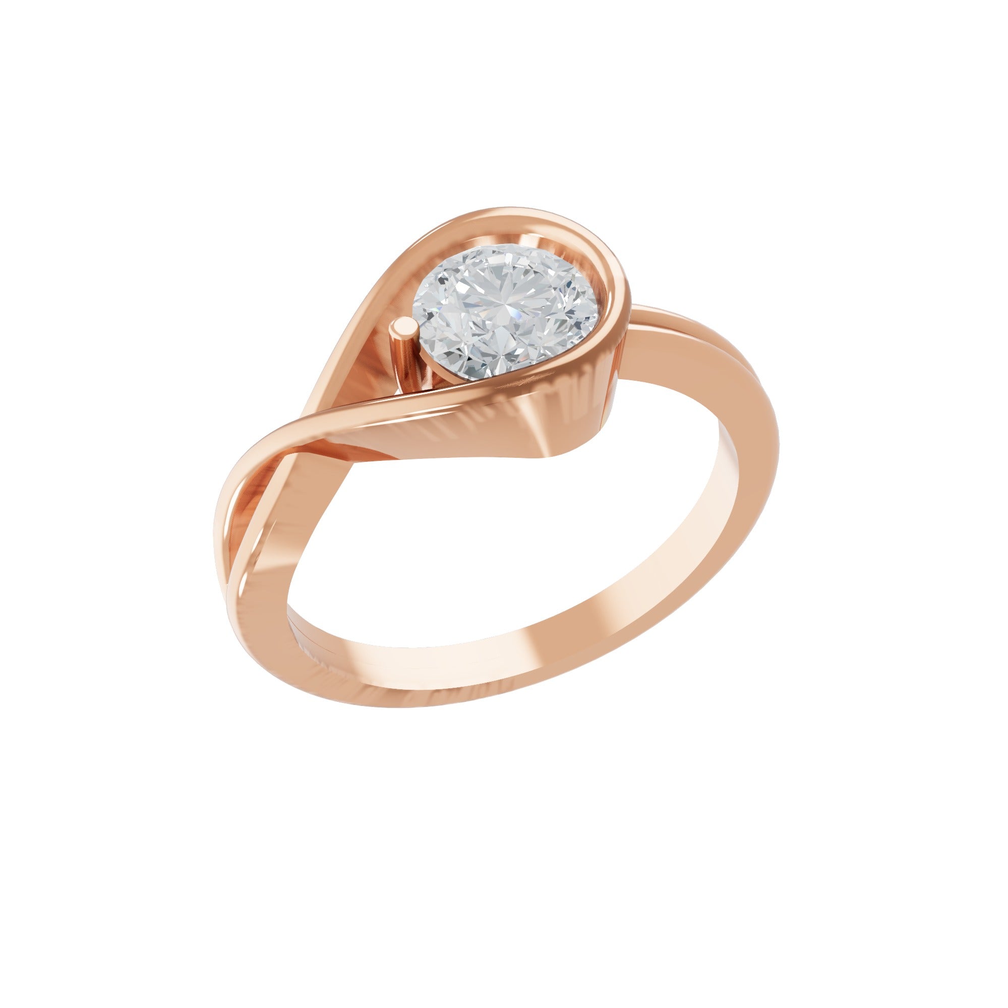 Bypass Half Bezel Solitaire Ring 14K Fine Gold Lab Grown Diamond 0.76Ct