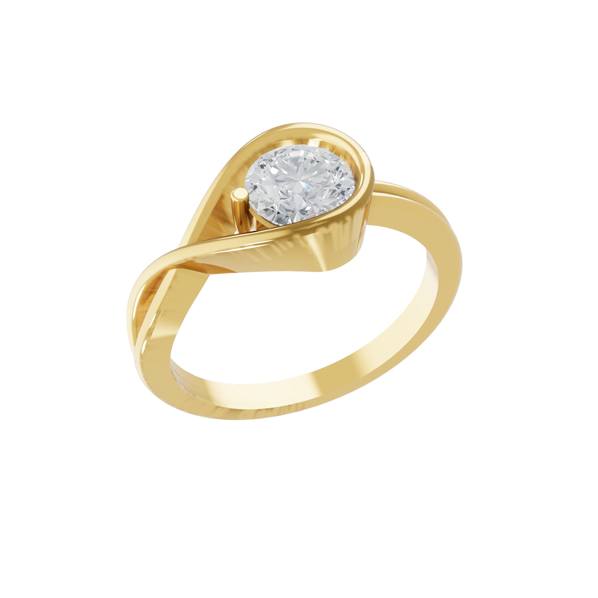 Bypass Half Bezel Solitaire Ring 14K Fine Gold Lab Grown Diamond 0.76Ct