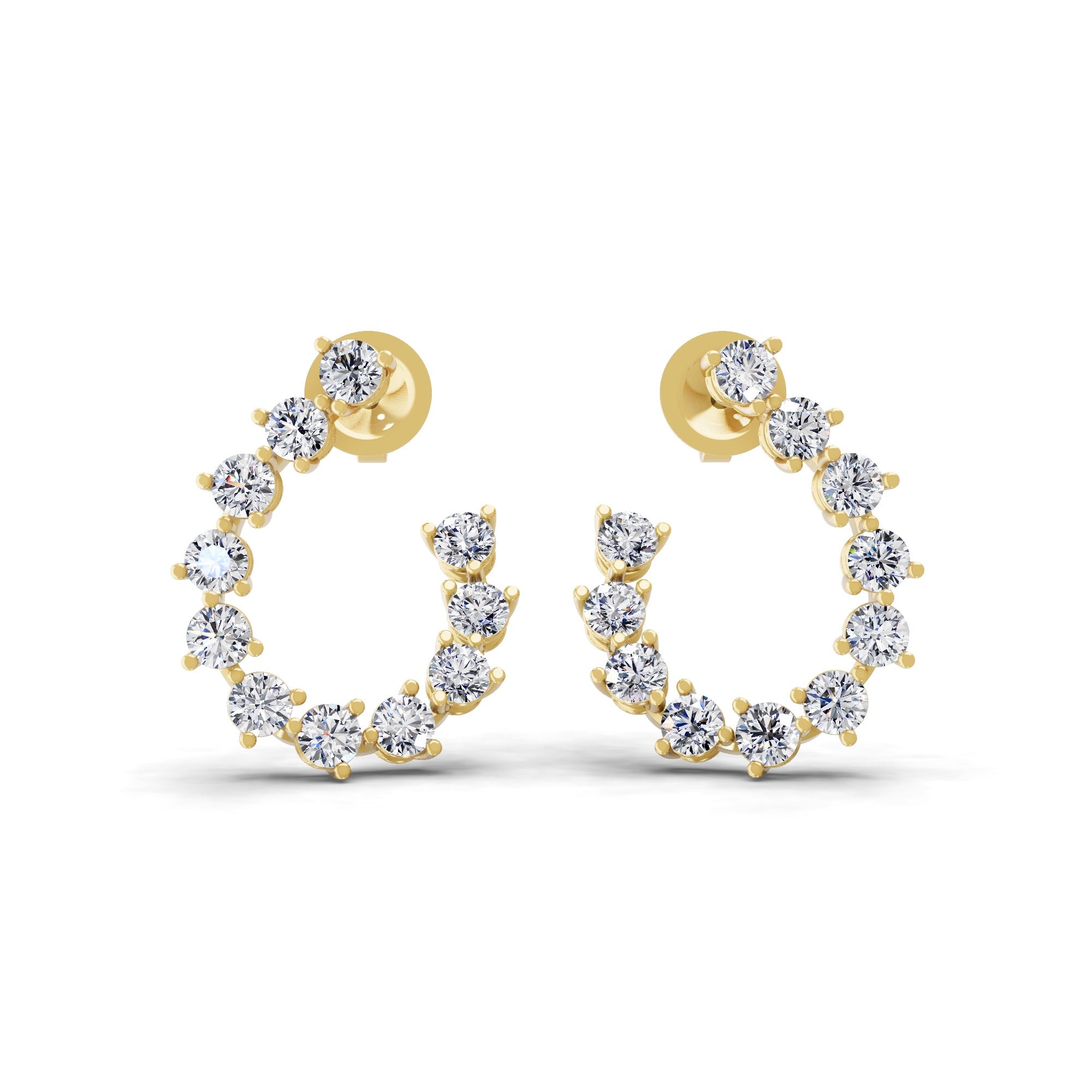 Matrix Hoop Earrings 14K Fine Gold Lab Grown Diamond 2.20Ct Round Cut