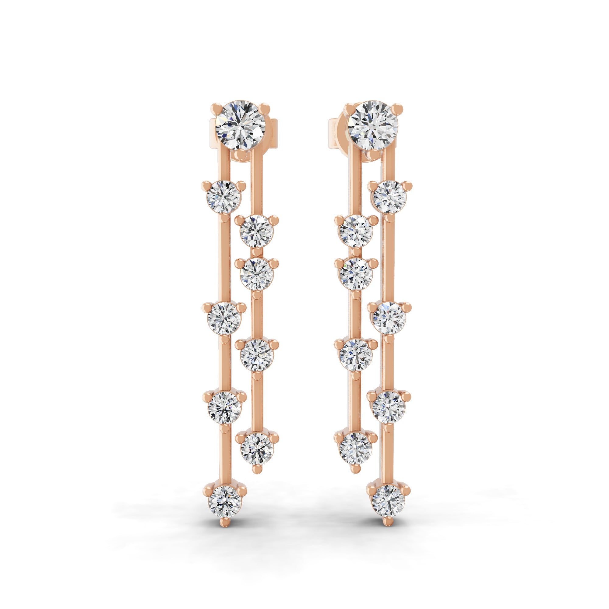 Round Cut 0.76Ct Lab Grown Diamond Dangle Drop Earrings 14K Fine Gold