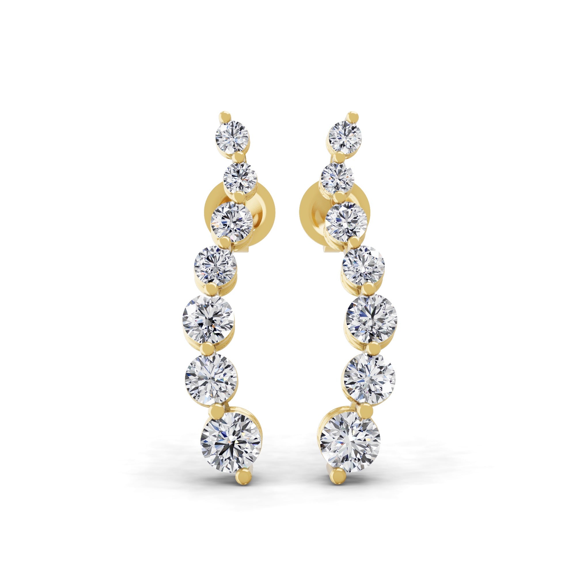 Lab Grown Diamond 14K Fine Gold Ear Climber Earrings Round Cut 1.12Ct