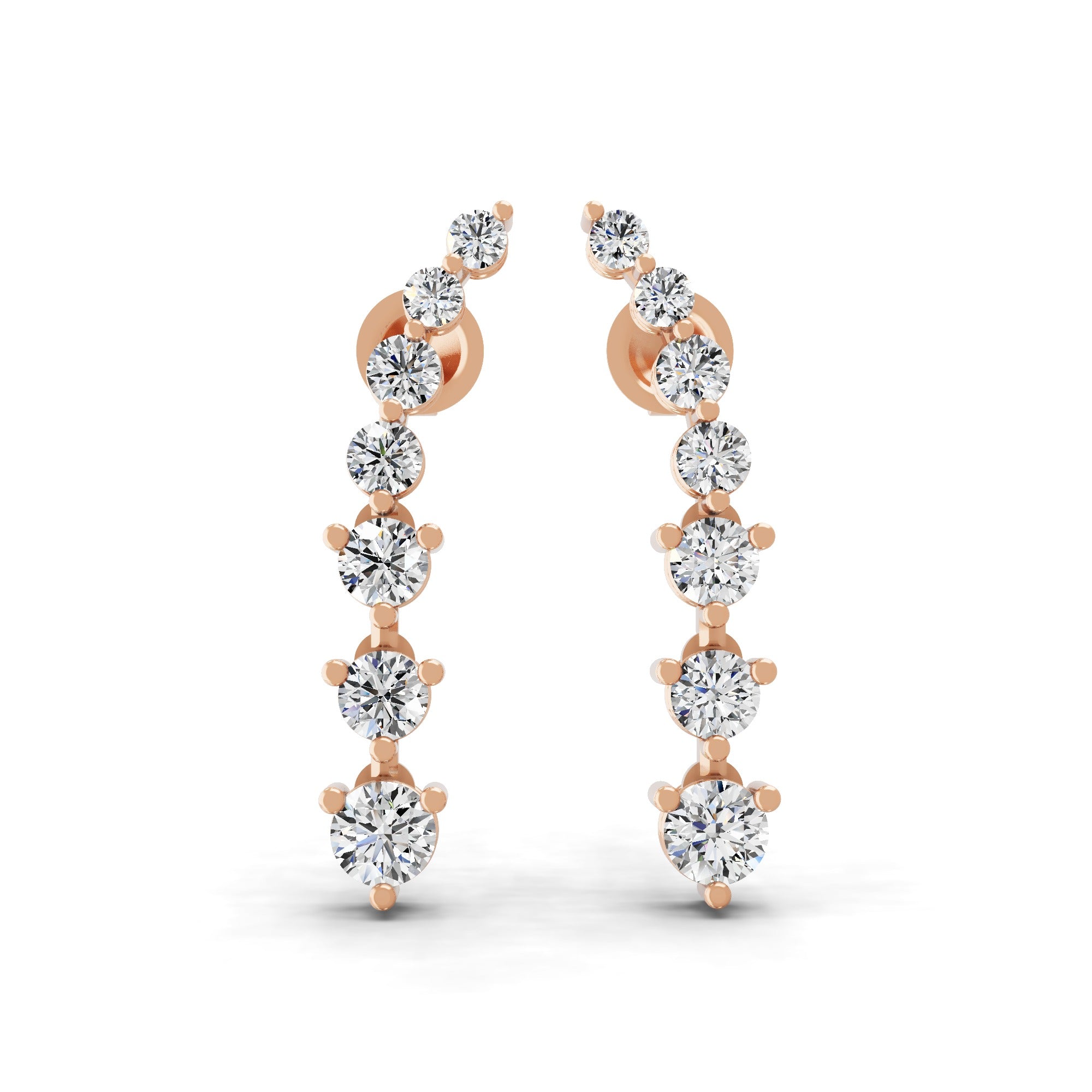 Lab Grown Diamond Long Graduation Earrings Round Cut in 14K Rose Gold 1.12ct