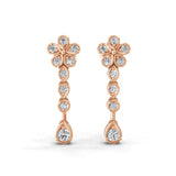Round Cut 0.42Ct Lab Grown Diamond Dangle Drop Earrings 14K Fine Gold