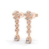Round Cut 0.42Ct Lab Grown Diamond Dangle Drop Earrings 14K Fine Gold