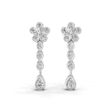 Round Cut 0.42Ct Lab Grown Diamond Dangle Drop Earrings 14K Fine Gold