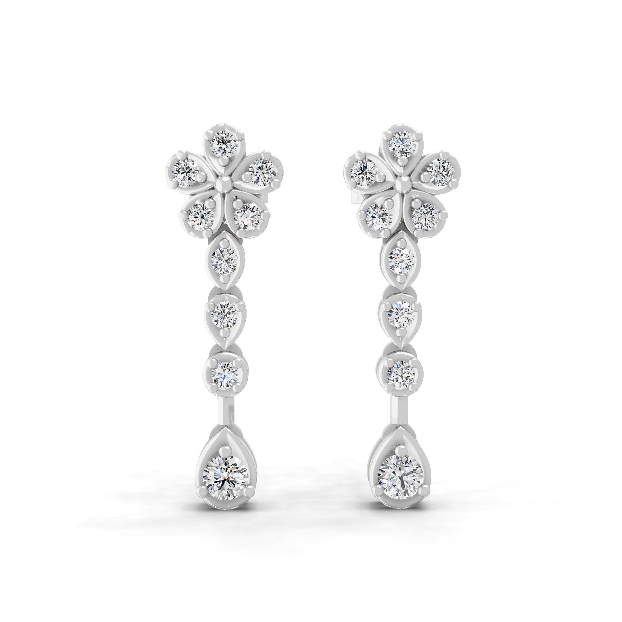 Round Cut 0.42Ct Lab Grown Diamond Dangle Drop Earrings 14K Fine Gold