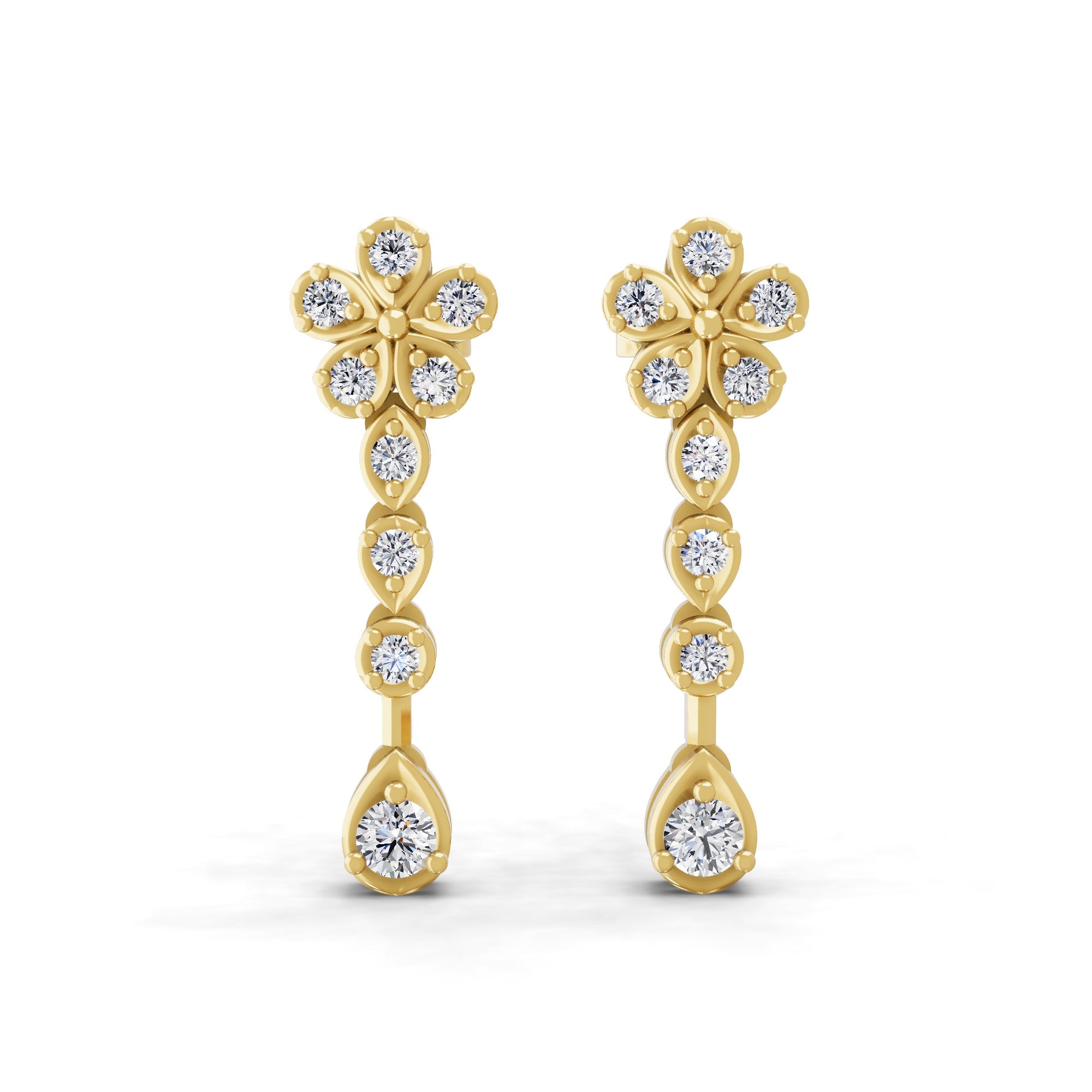 Round Cut 0.42Ct Lab Grown Diamond Dangle Drop Earrings 14K Fine Gold