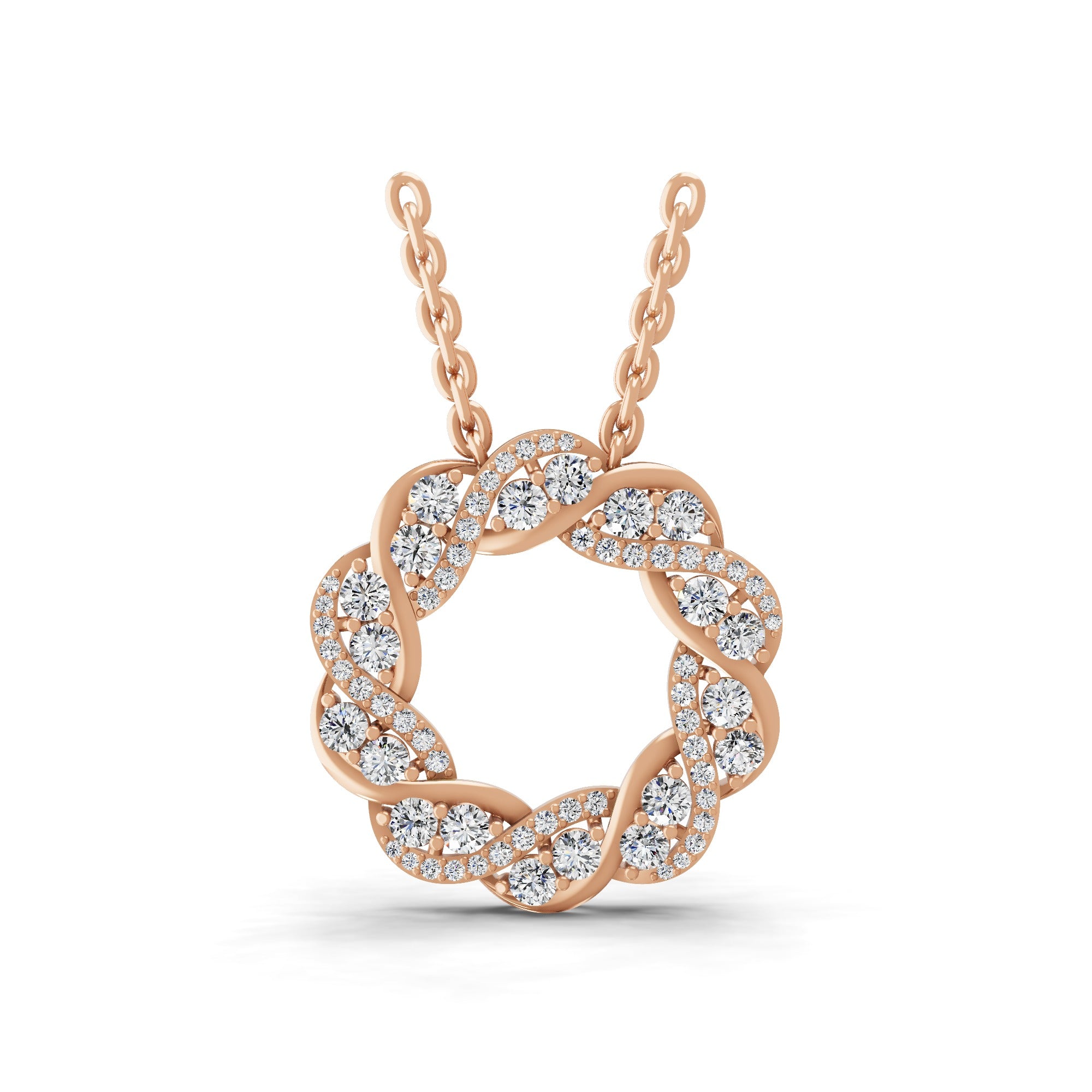 Lab Grown Diamond Twisted Circle Pendant Chain Necklace 14K Fine Gold 2.19Ct