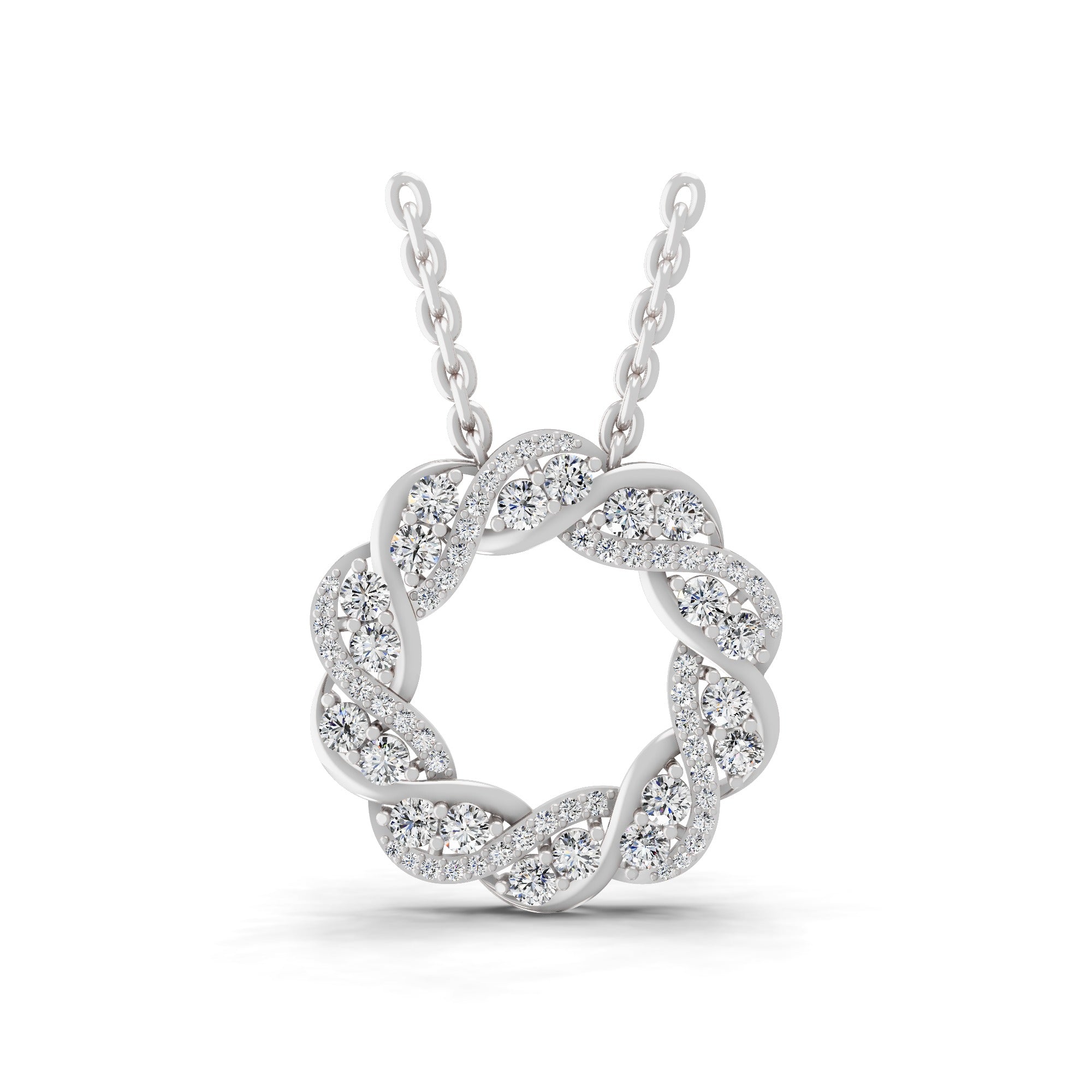 Lab Grown Diamond Twisted Circle Pendant Chain Necklace 14K Fine Gold 2.19Ct