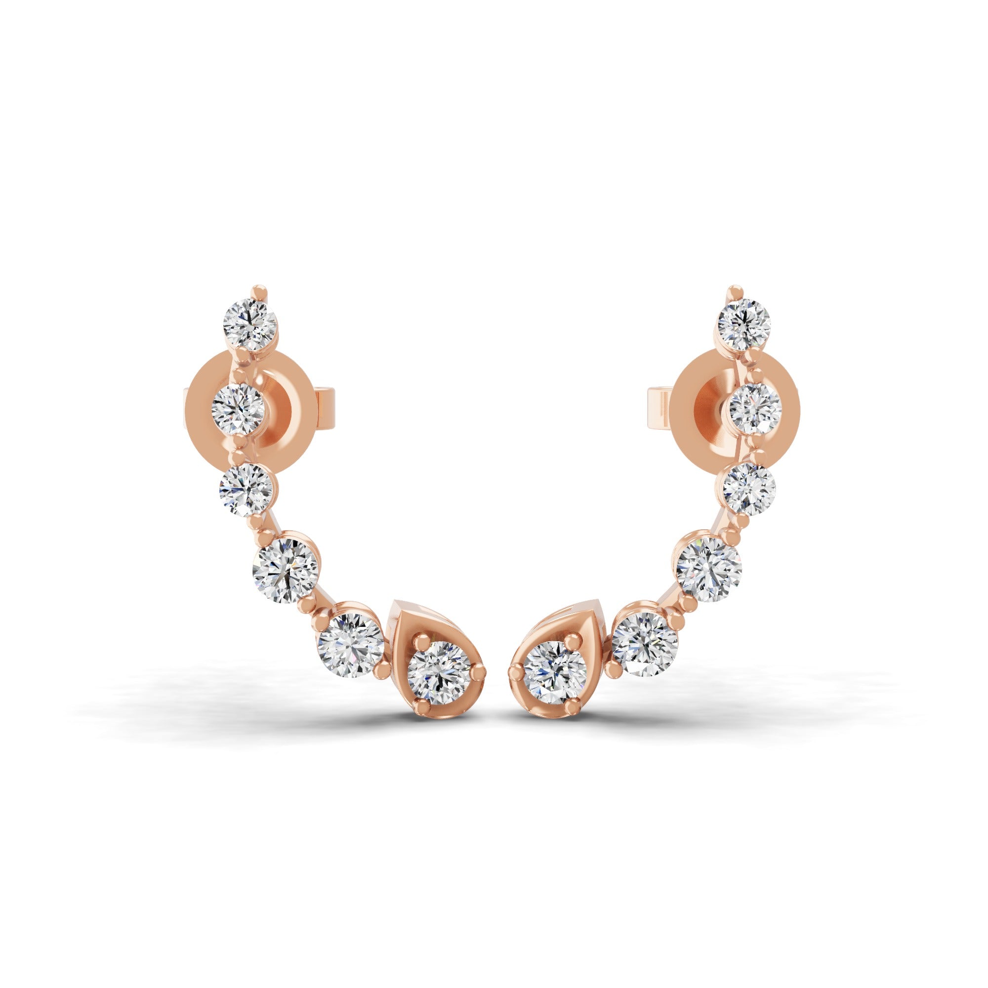 14K Fine Gold Lab Grown Diamond Curved Trail Ear Climber 0.60Ct