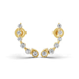 14K Fine Gold Lab Grown Diamond Curved Trail Ear Climber 0.60Ct