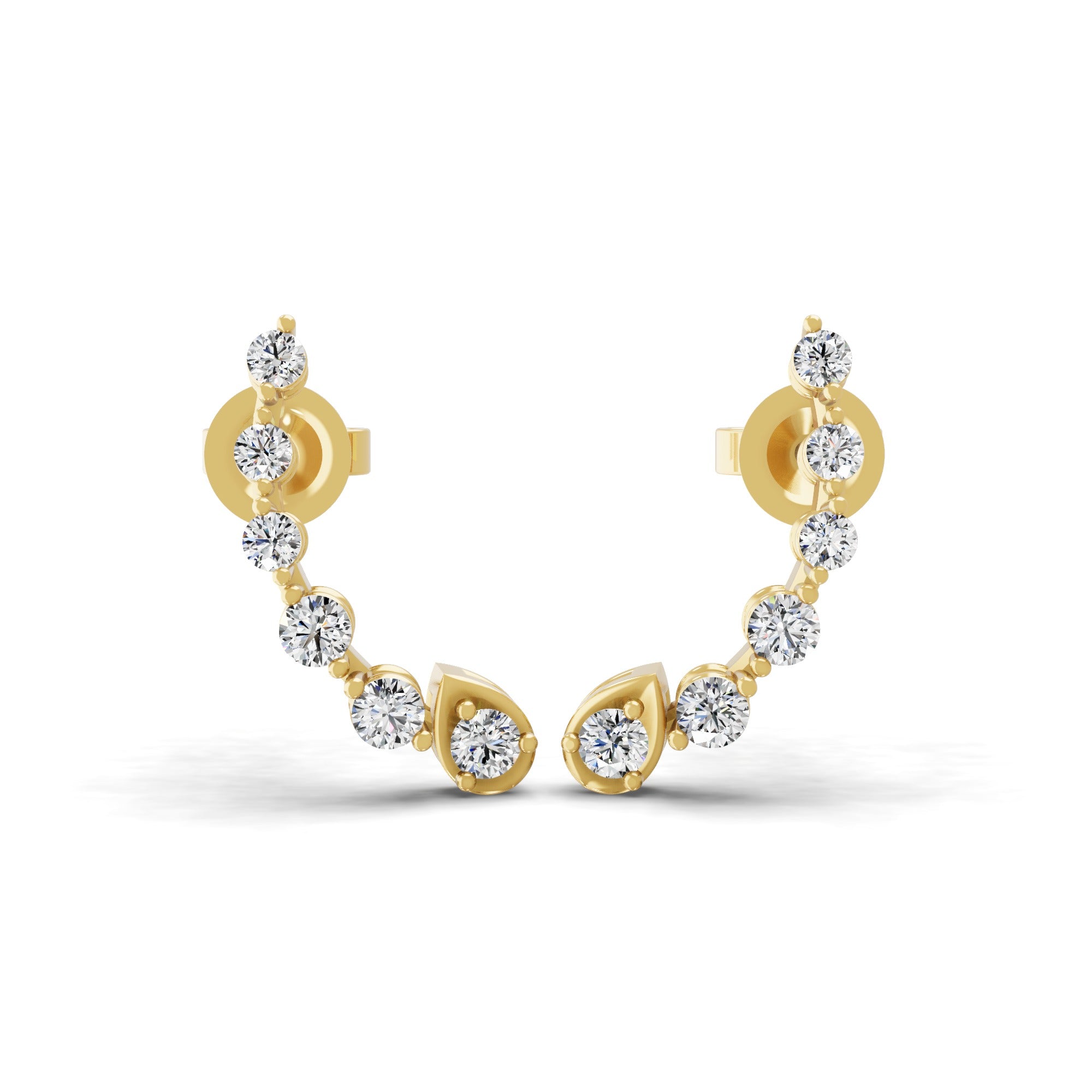 14K Fine Gold Lab Grown Diamond Curved Trail Ear Climber 0.60Ct