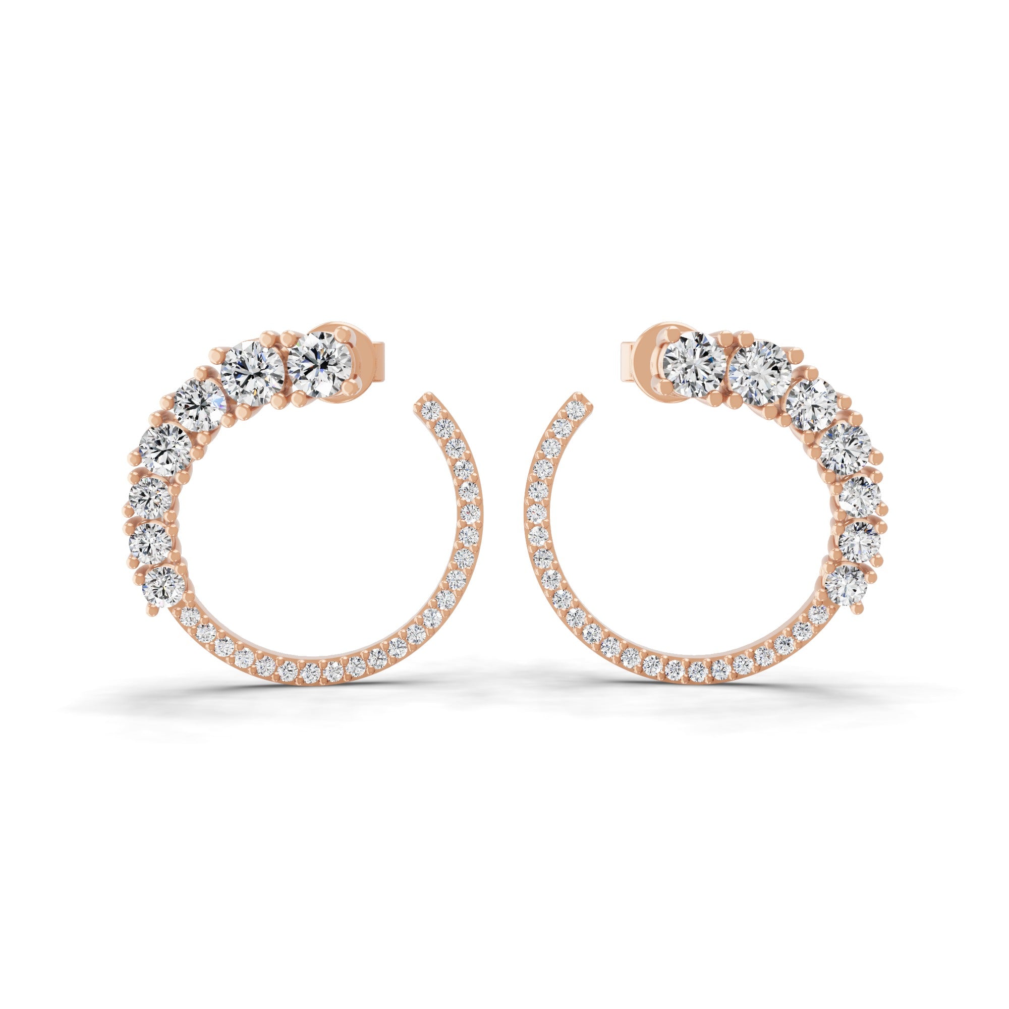 Graduated Lab Grown Diamond Open Circle Hoop Earrings 1.08Ct 14K Fine Gold