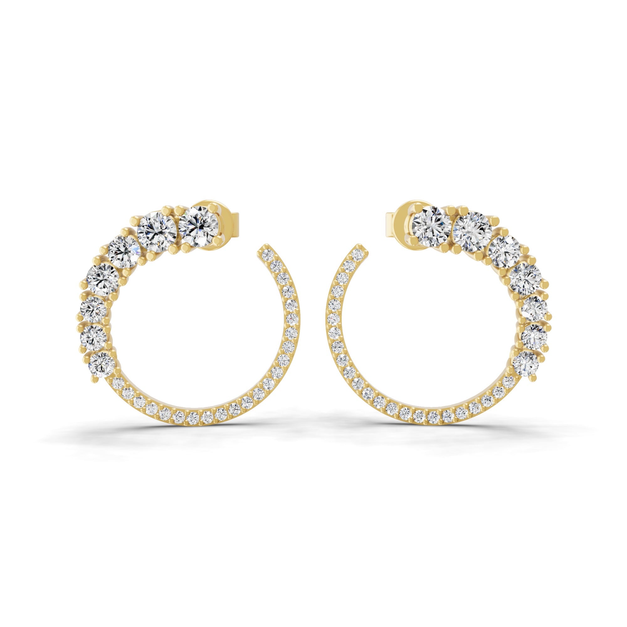 Graduated Lab Grown Diamond Open Circle Hoop Earrings 1.08Ct 14K Fine Gold