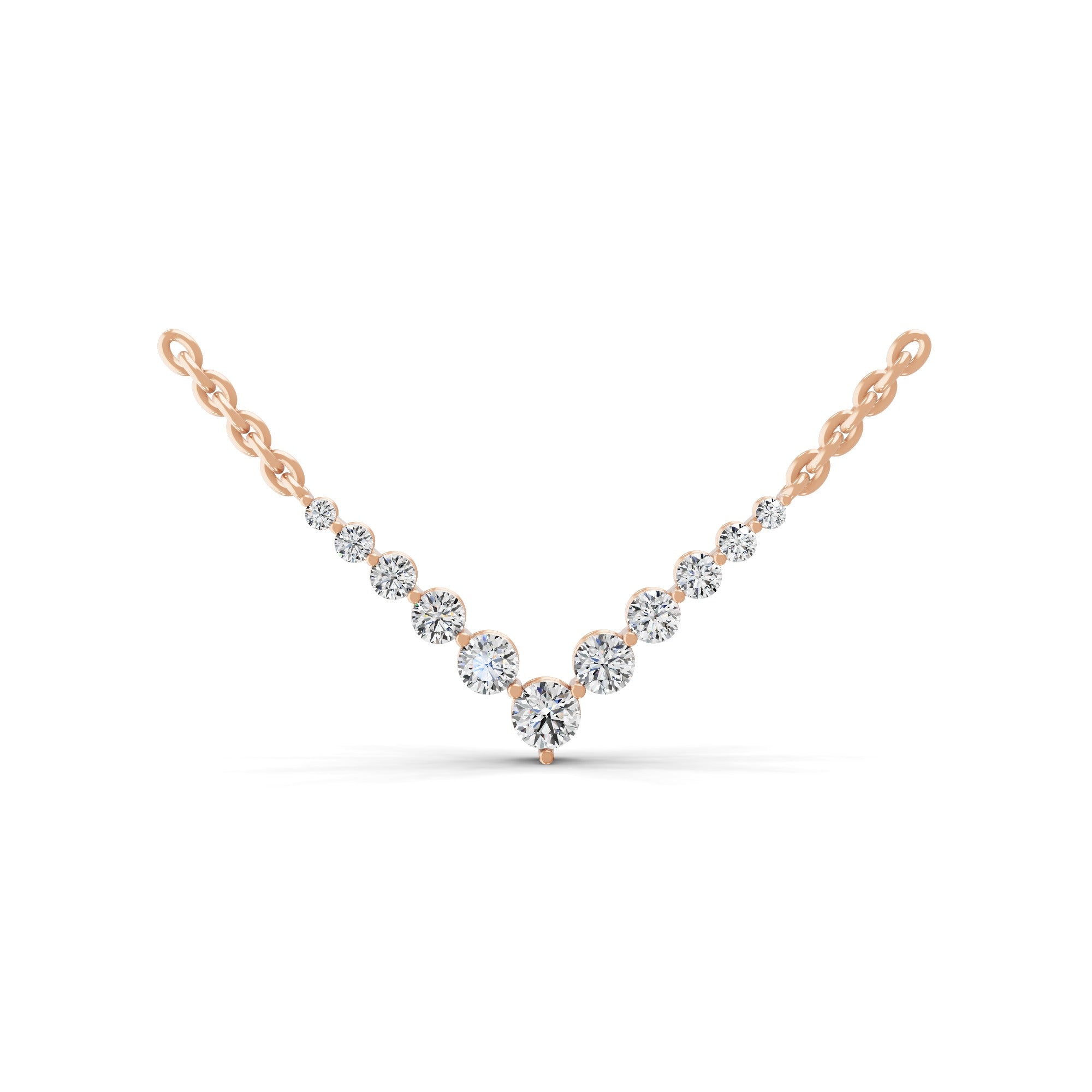 14K Fine Gold Lab Grown Diamond Graduated V Necklace 1.57Ct