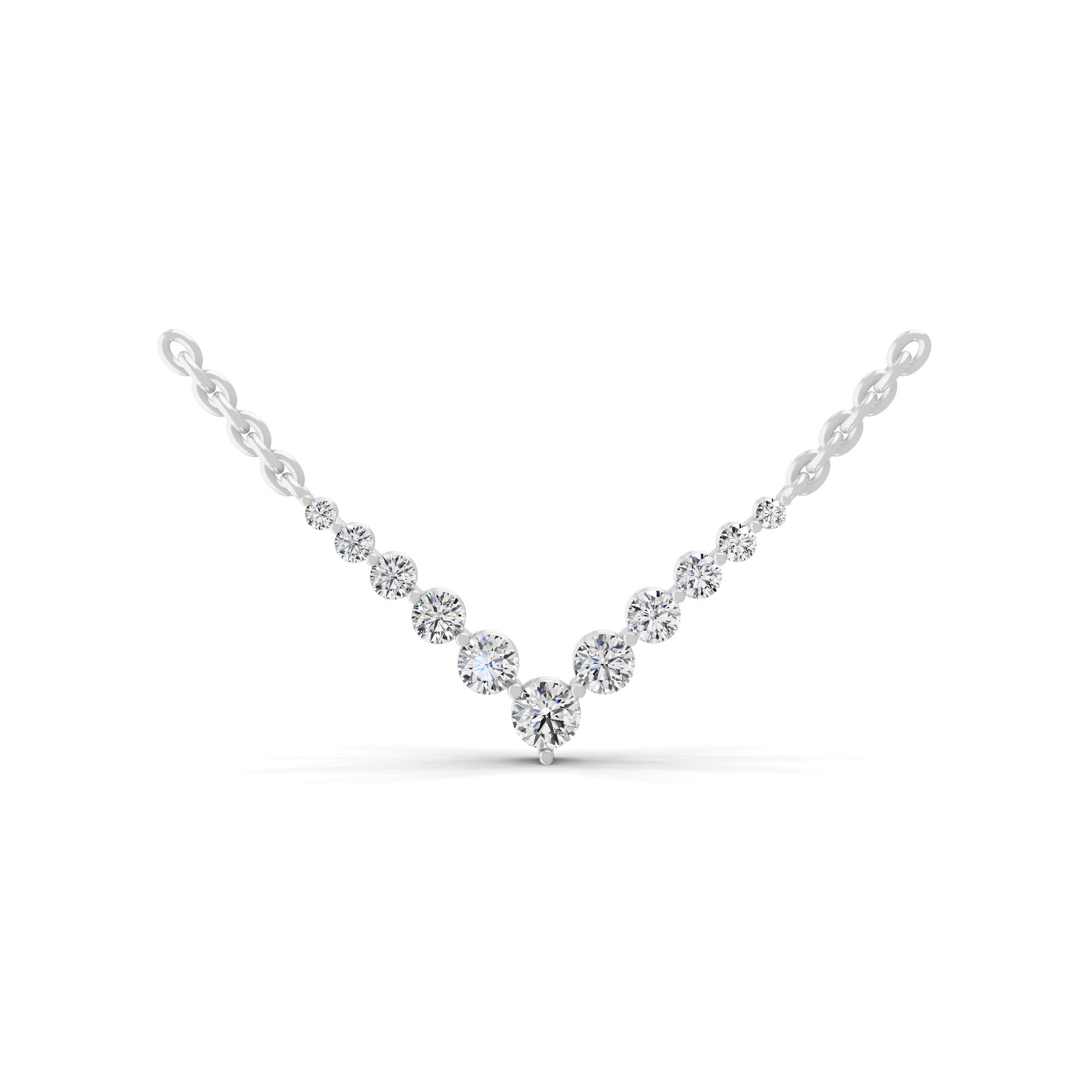 14K Fine Gold Lab Grown Diamond Graduated V Necklace 1.57Ct