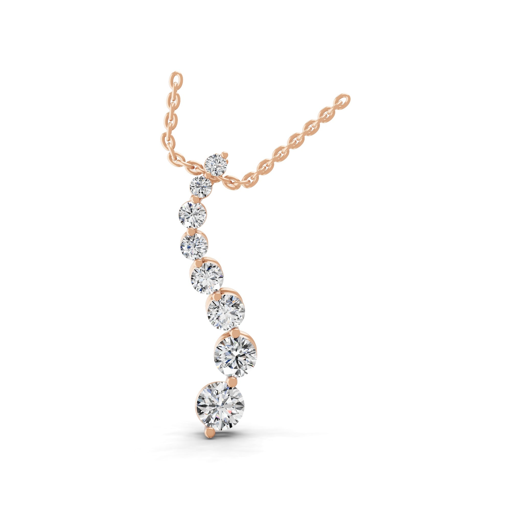 Graduating Round Cut Lab Grown Diamond Pendant Necklace 1.06Ct 14K Gold