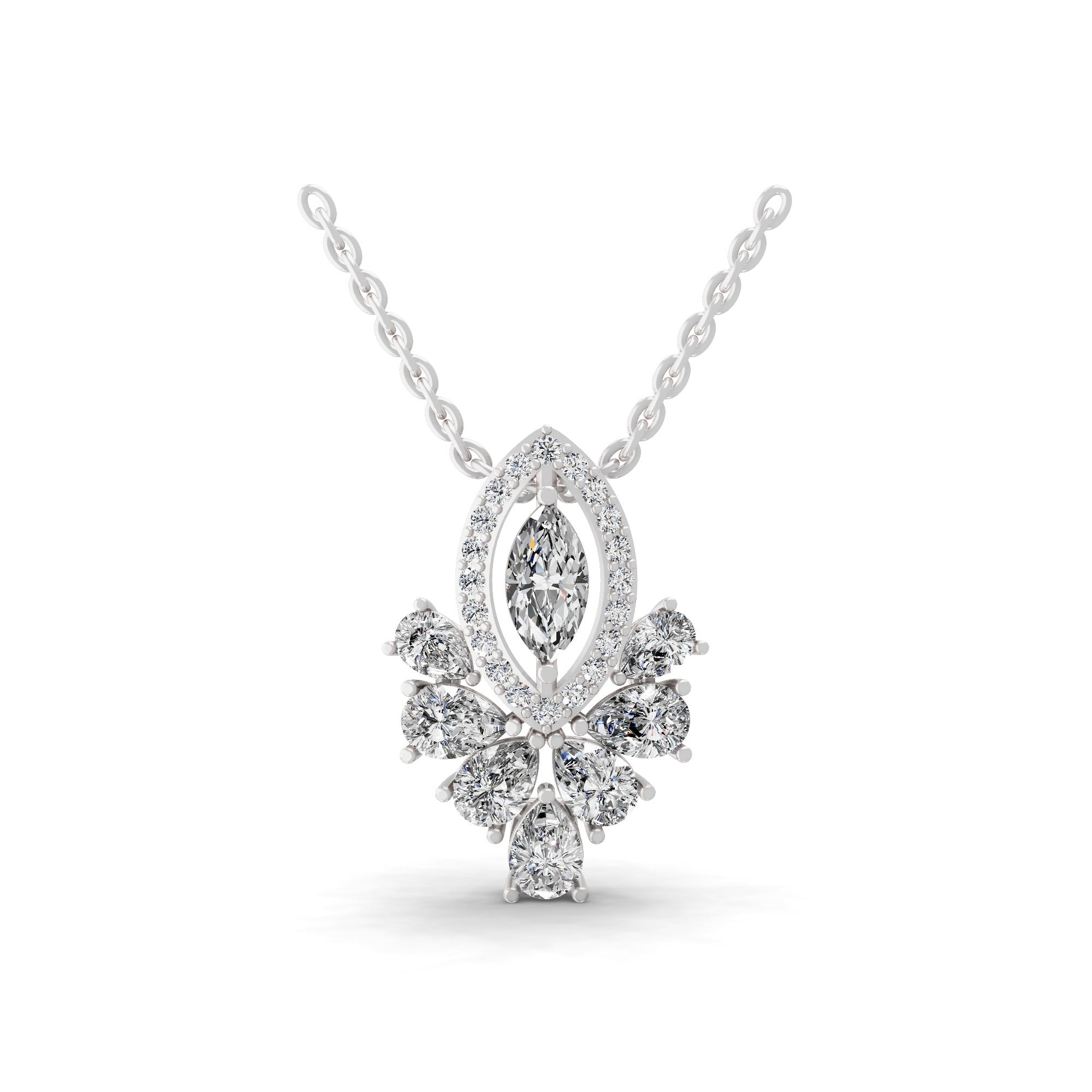 3.30Ct Leaf Cluster Pendant Necklace 14K Fine Gold Lab Grown Diamond