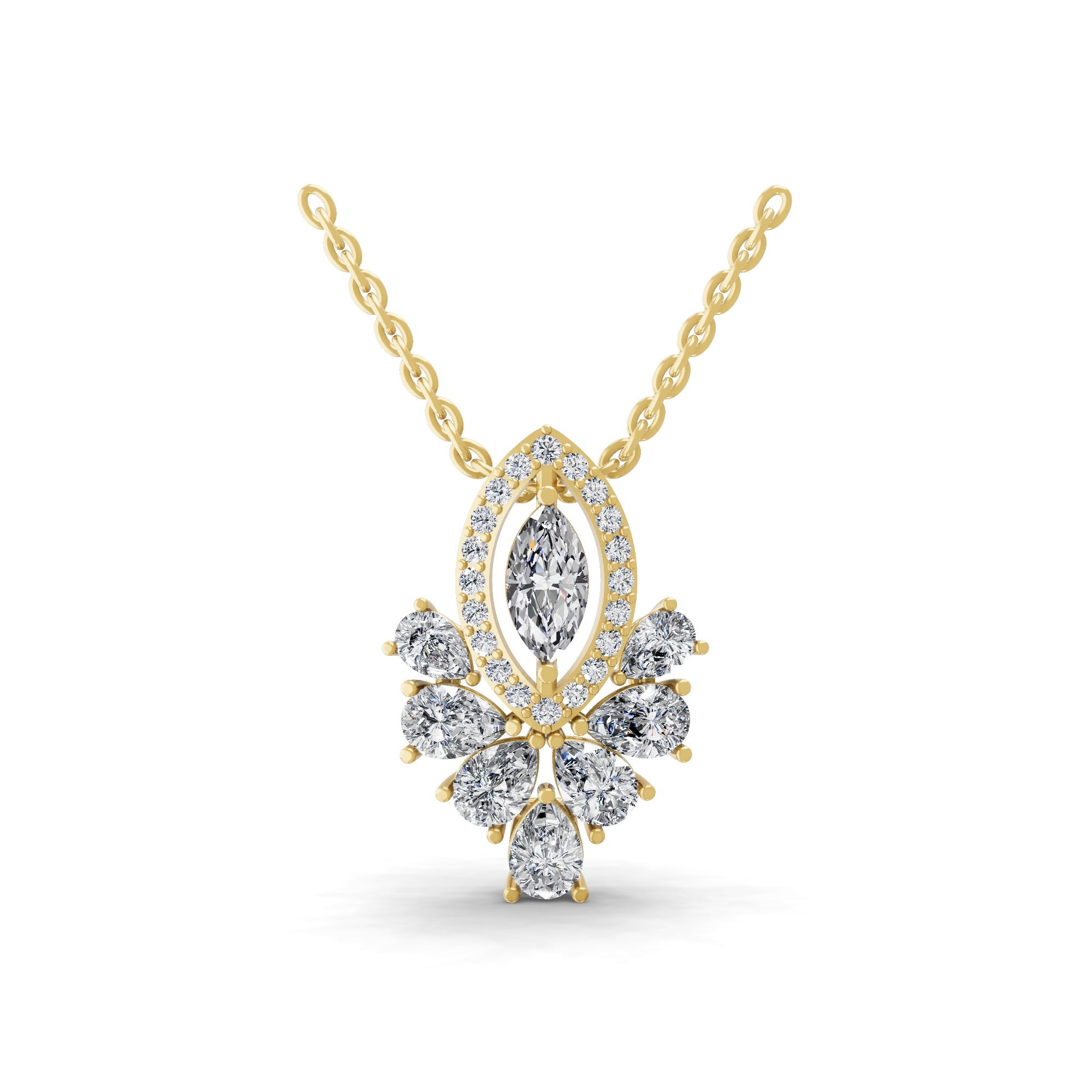3.30Ct Leaf Cluster Pendant Necklace 14K Fine Gold Lab Grown Diamond