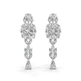 14K Gold Cluster Drop Earrings Round and Pear Shaped 6.61Ct Lab Grown Diamonds