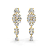 14K Gold Cluster Drop Earrings Round and Pear Shaped 6.61Ct Lab Grown Diamonds