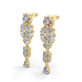 14K Gold Cluster Drop Earrings Round and Pear Shaped 6.61Ct Lab Grown Diamonds