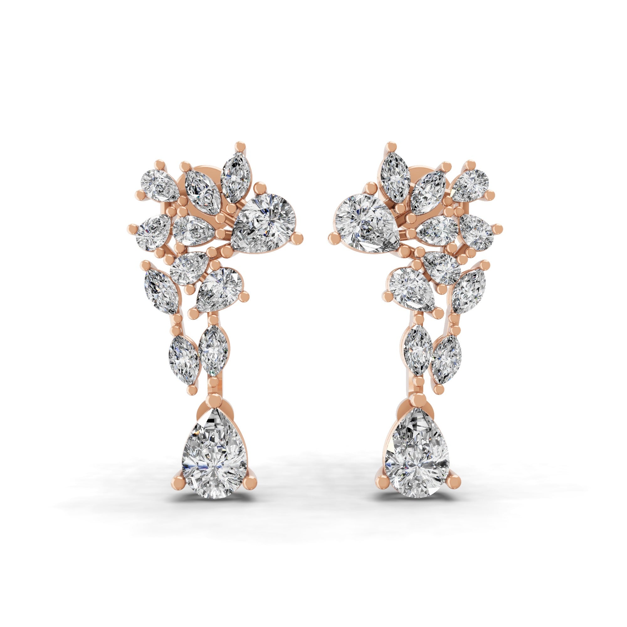 Radiant Fine Gold 1.65Ct Pear Marquise Cut Dangle Earrings Lab Grown Diamond