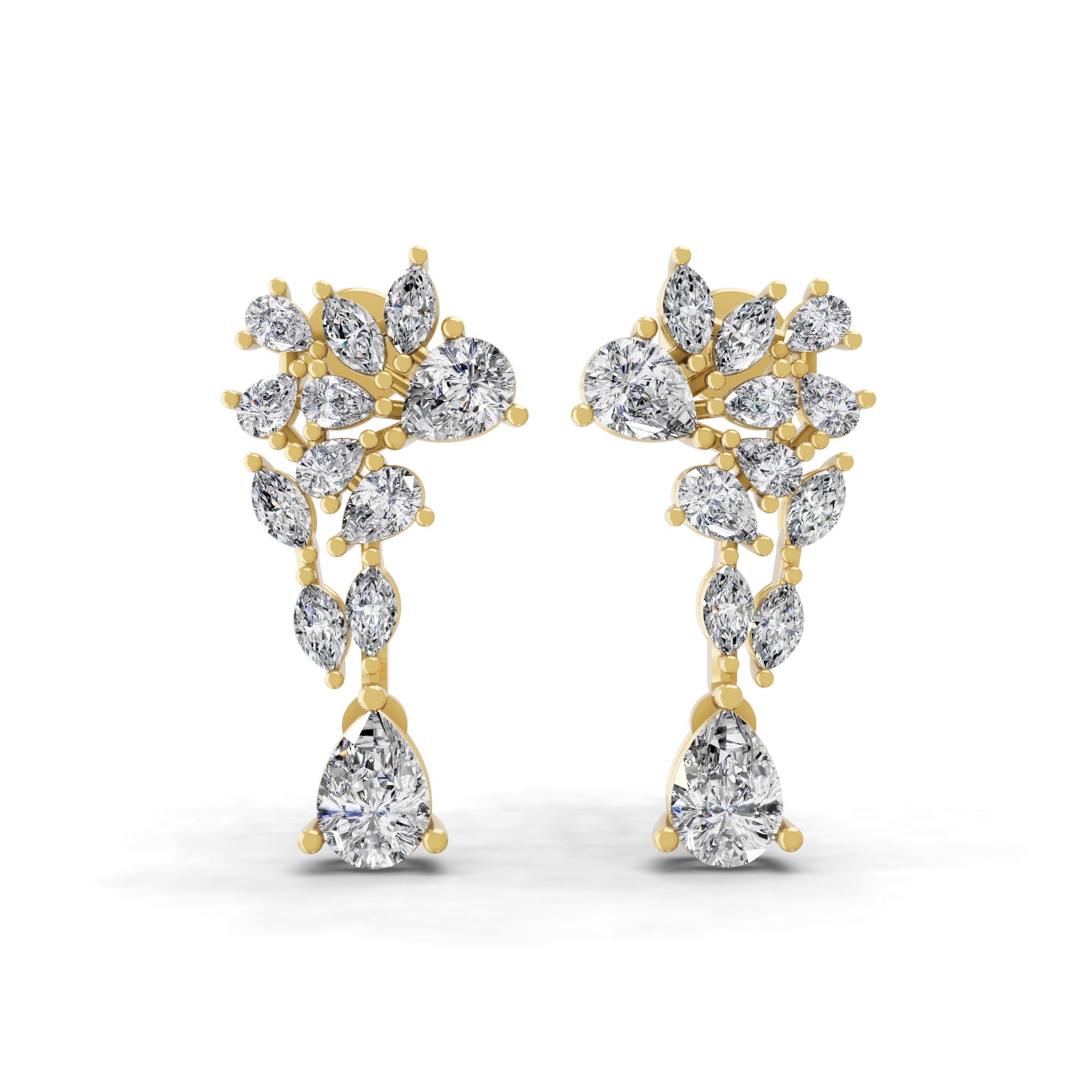 Radiant Fine Gold 1.65Ct Pear Marquise Cut Dangle Earrings Lab Grown Diamond