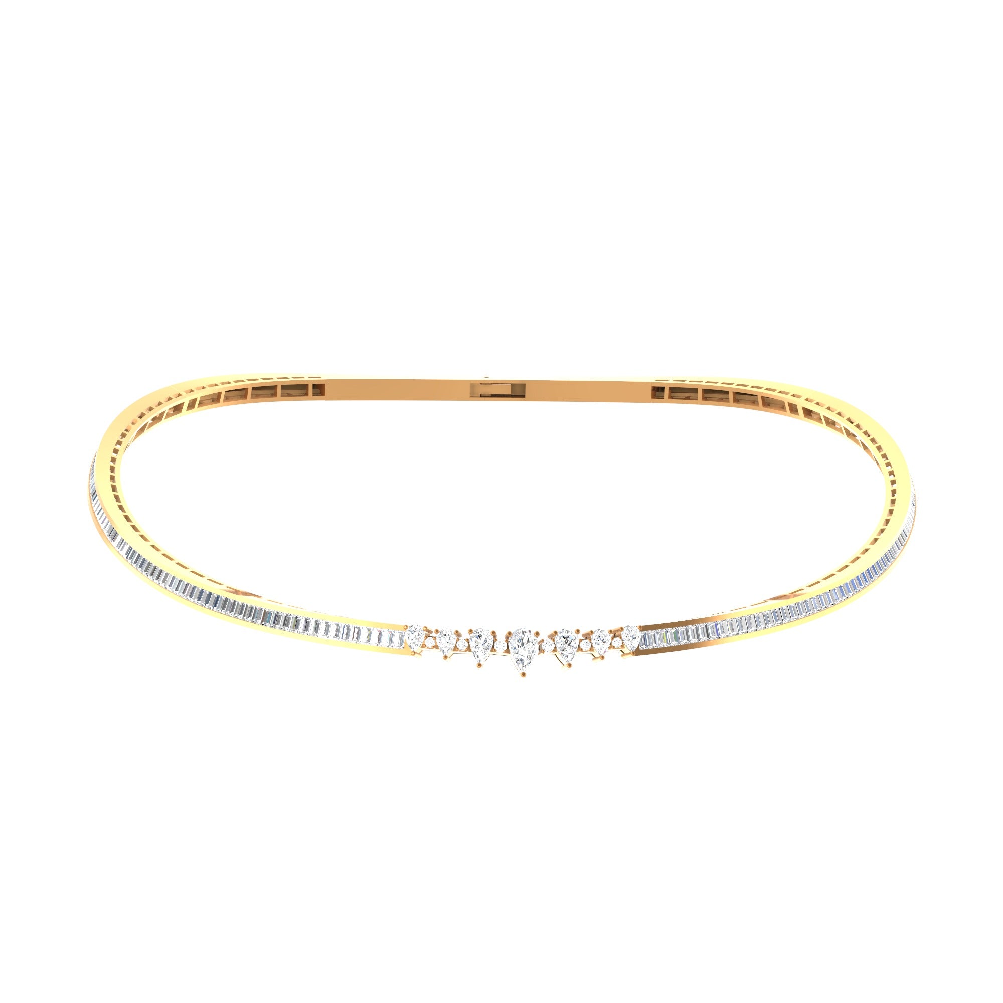 Multi Shape Lab Grown Diamond 4.17Ct 14K Fine Gold Choker Necklace