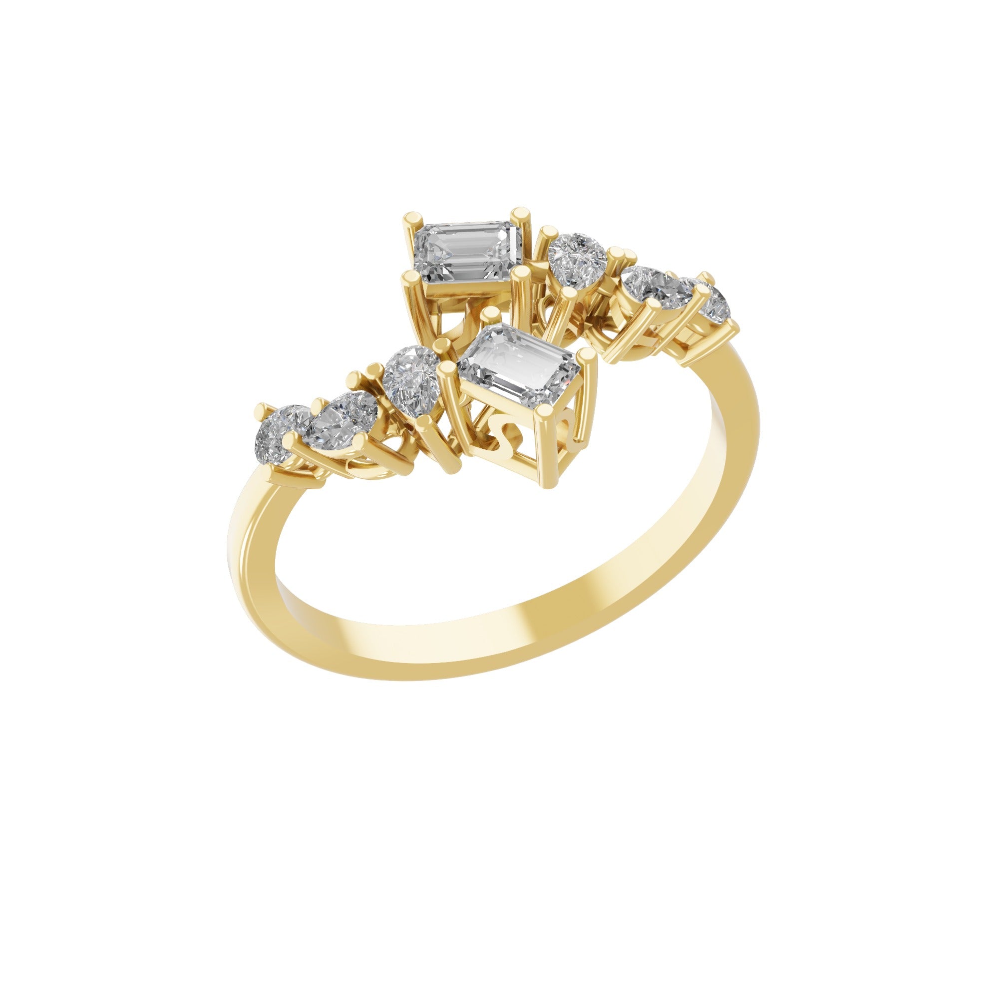Baguette and Pear Cut Lab Grown Diamond 0.67Ct Ring 14K Fine Gold