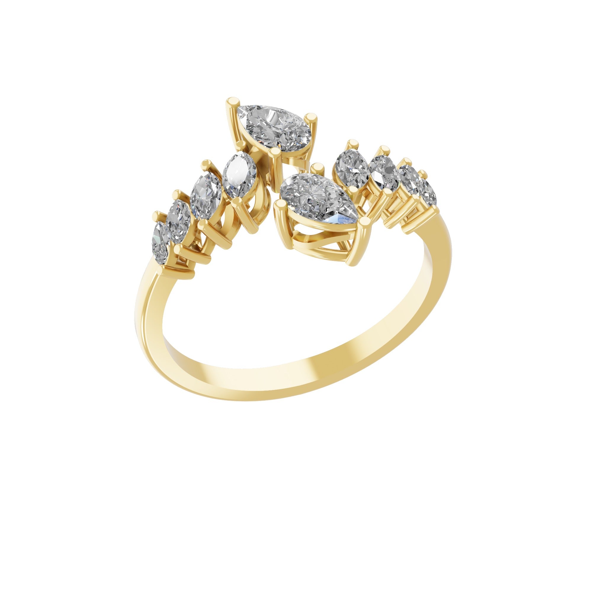 Lab Grown Diamond 0.95Ct Marquise and Pear Cut 14K Fine Gold Ring