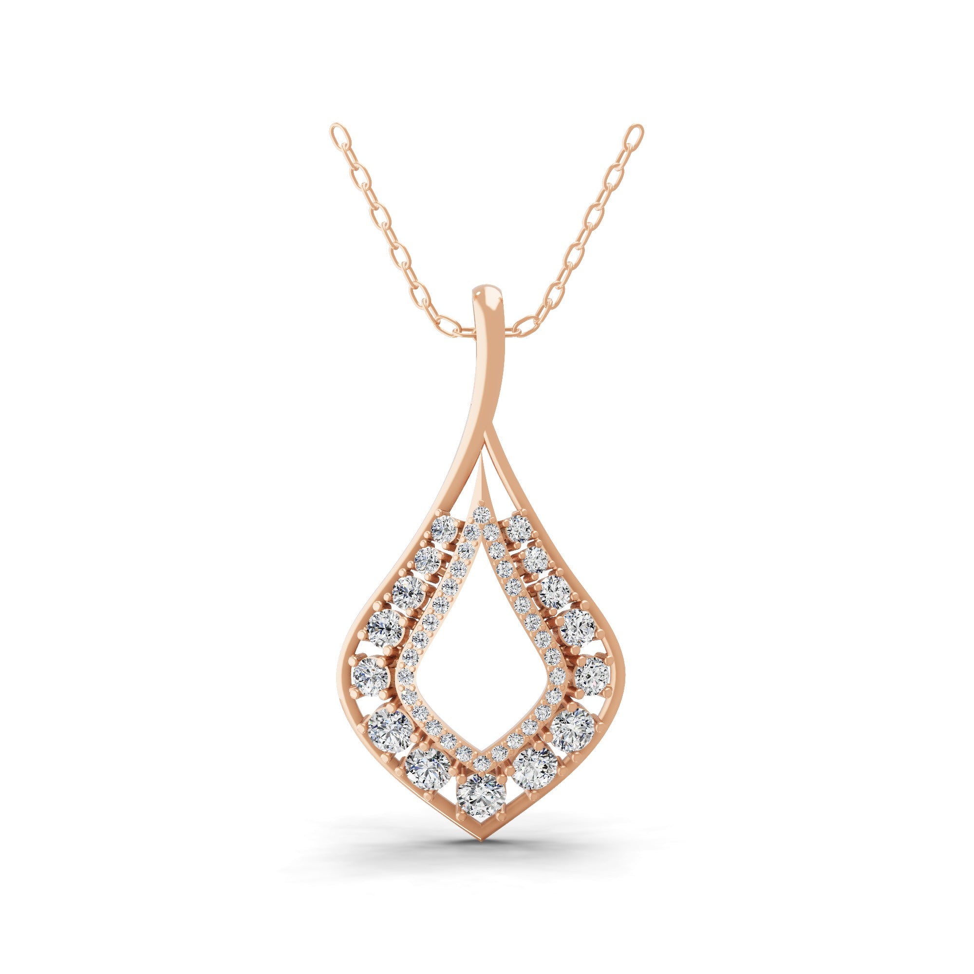 14K Fine Gold Teardrop Loop Pendant Necklace 1.38Ct Lab Grown Diamond