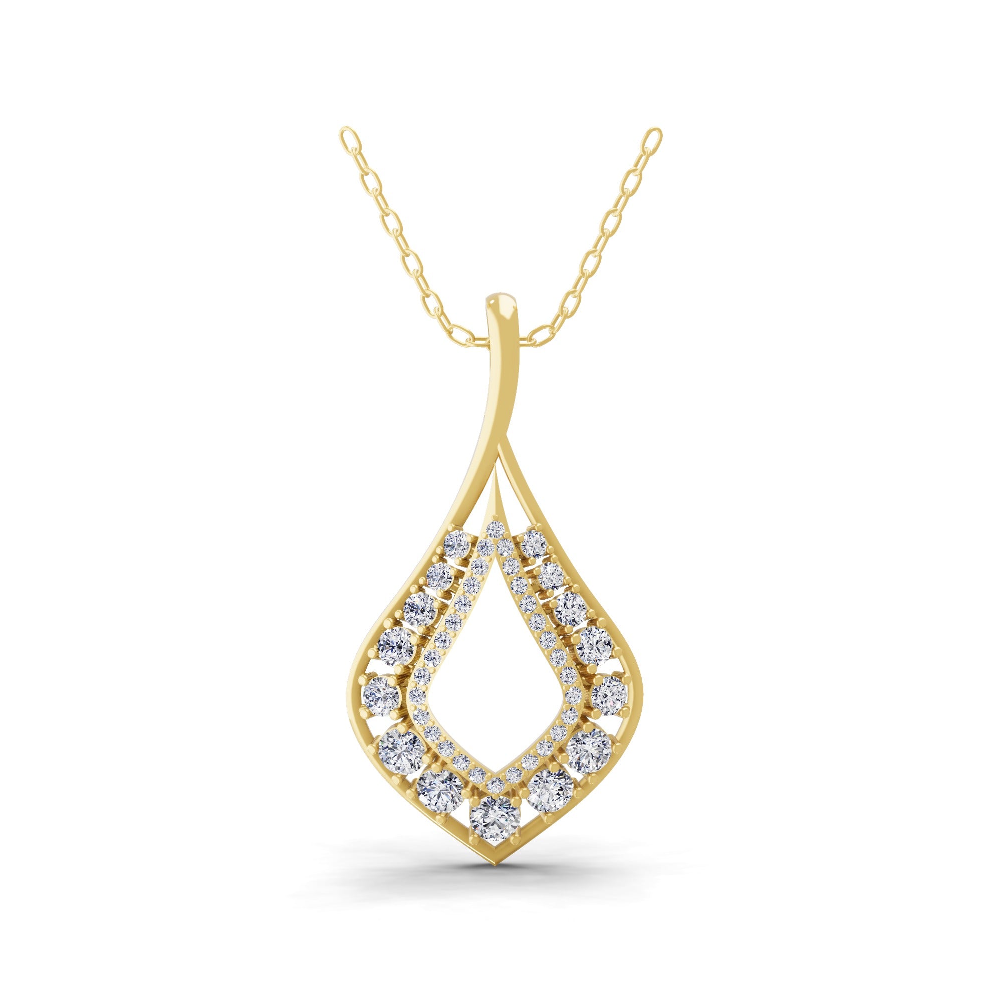 14K Fine Gold Teardrop Loop Pendant Necklace 1.38Ct Lab Grown Diamond