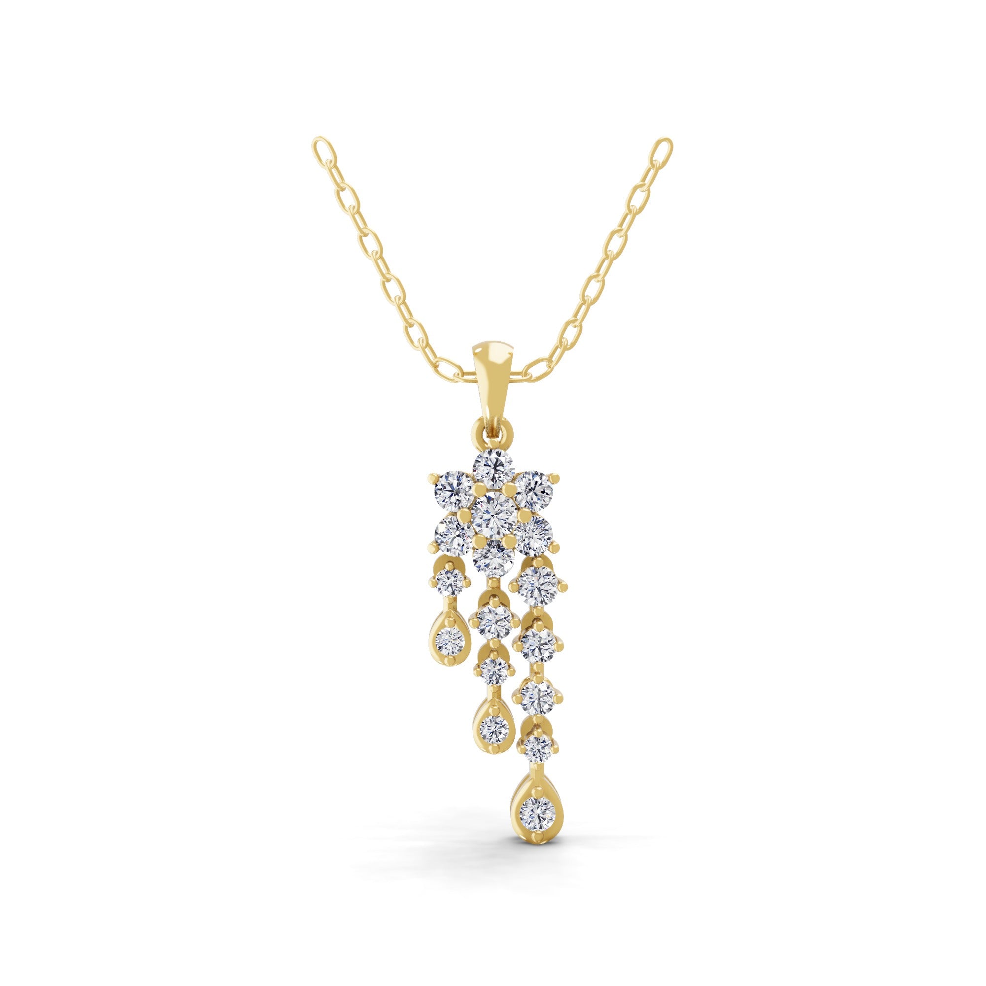 Floral Motifs Pendant Necklace 14K Fine Gold 0.77Ct Lab Grown Diamond