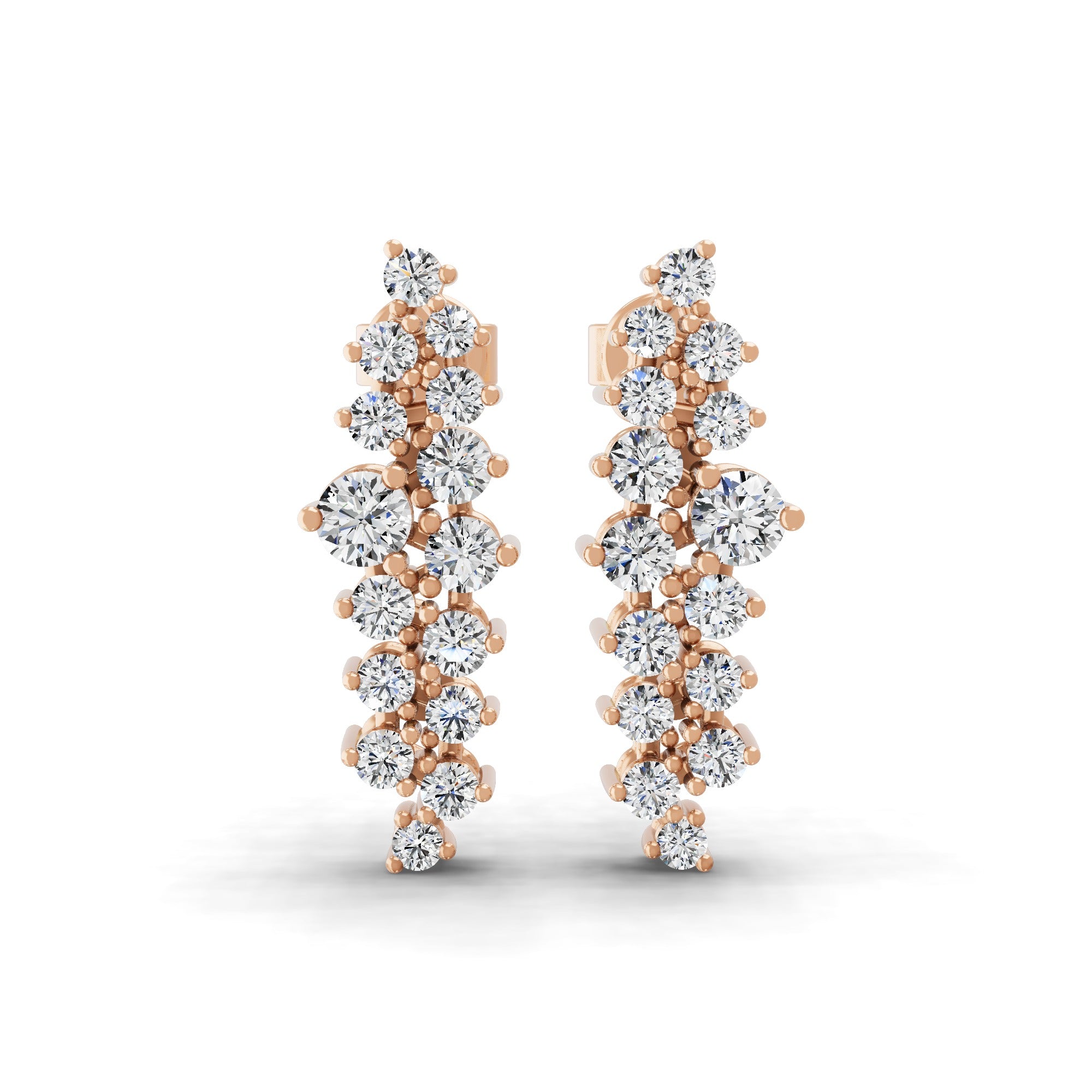 Asymmetric Lab Grown Diamond Earrings 0.87Ct 14K Fine Gold Round Cut