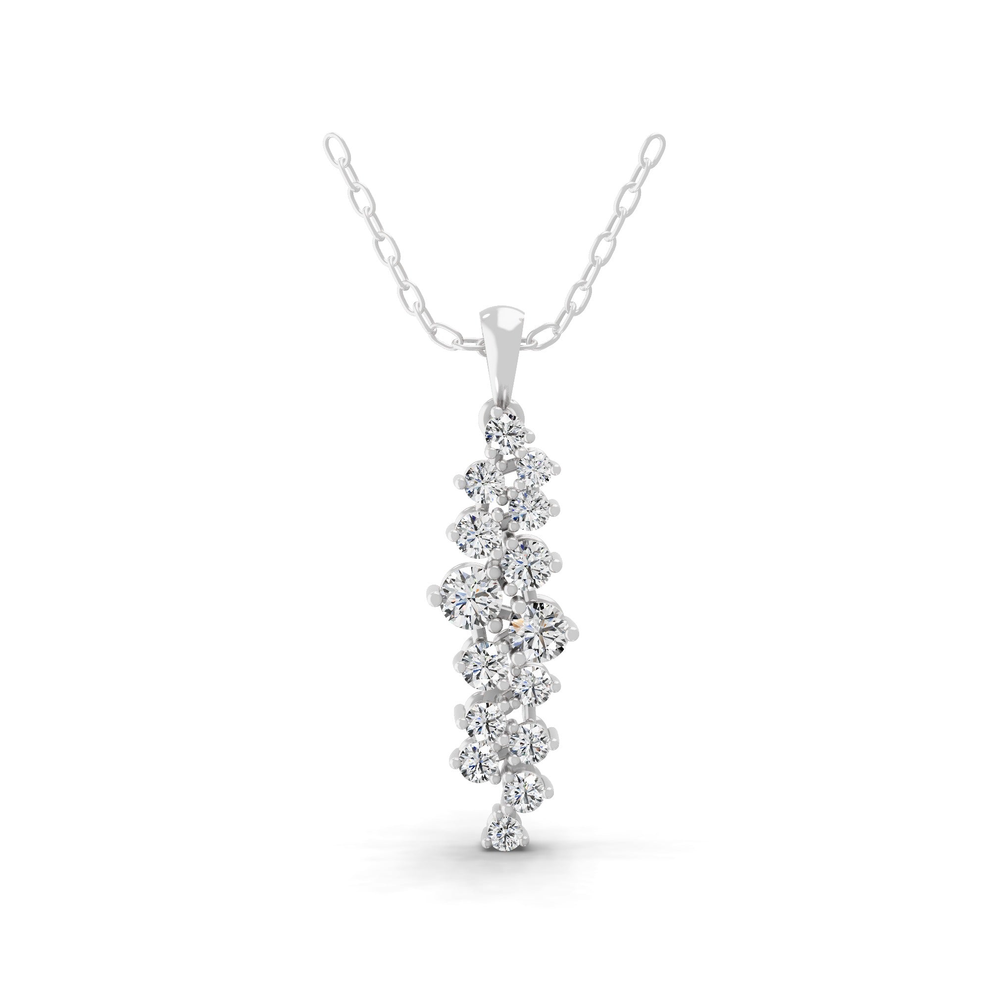 Lab Grown Diamond 0.89Ct Cascade Pendant Necklace 14K Fine Gold