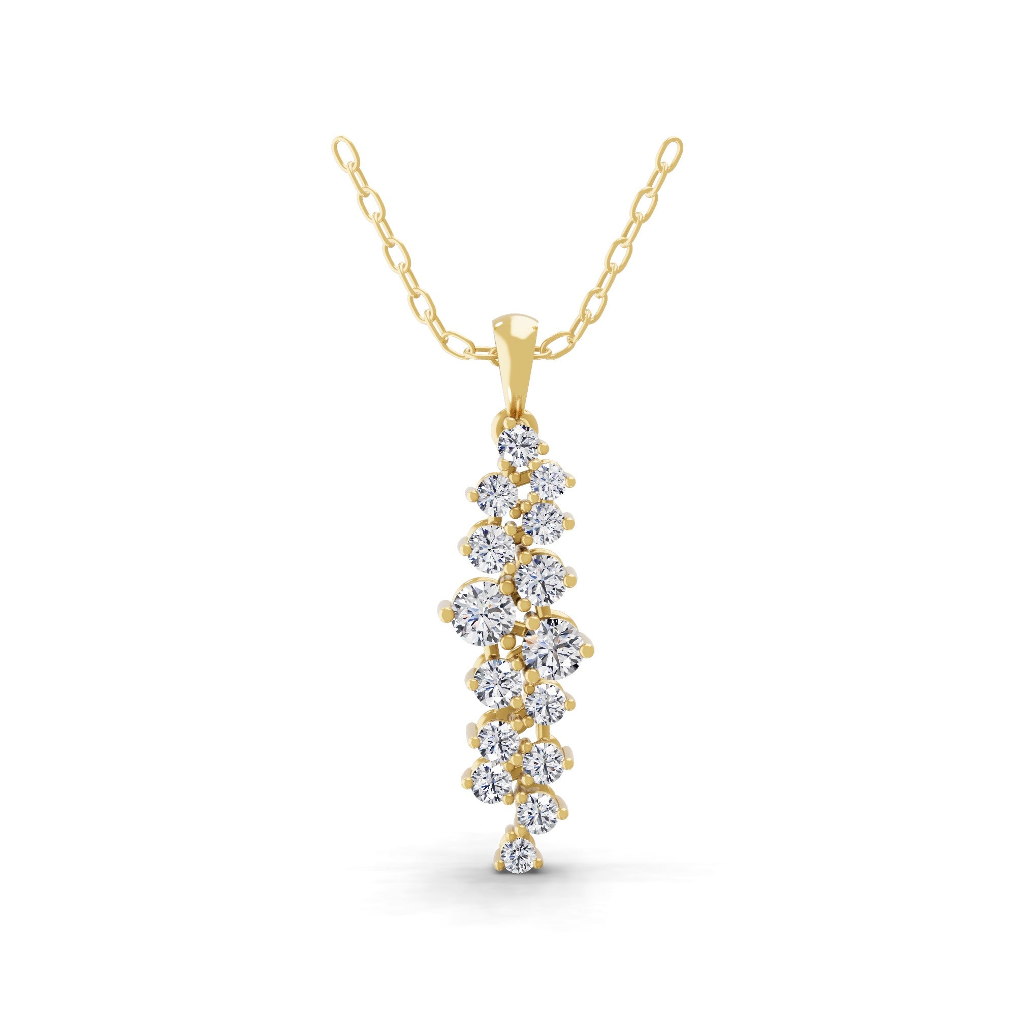 Lab Grown Diamond 0.89Ct Cascade Pendant Necklace 14K Fine Gold