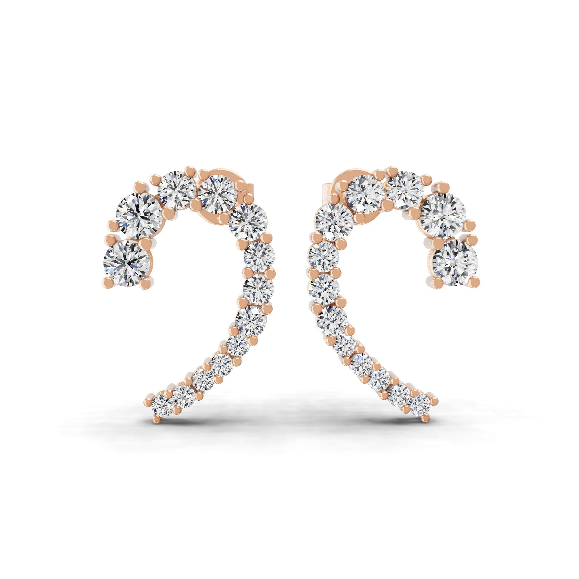 14K Fine Gold 1.18Ct Lab Grown Diamond Tennis Deluxe Ear Climber Earrings