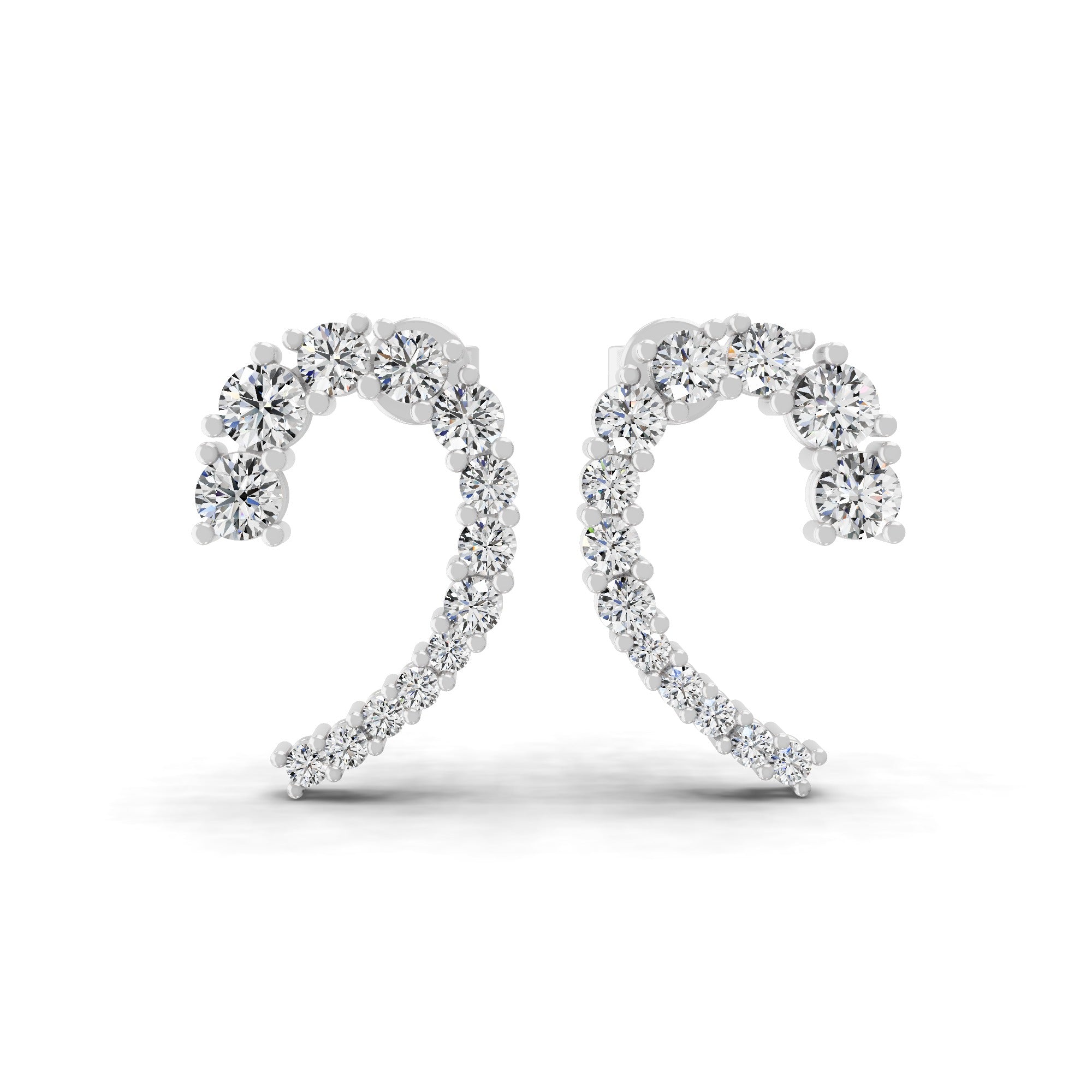 14K Fine Gold 1.18Ct Lab Grown Diamond Tennis Deluxe Ear Climber Earrings