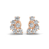 Seven Stone Cluster Stud Earrings Lab Grown Diamond 14K Fine Gold 0.78Ct