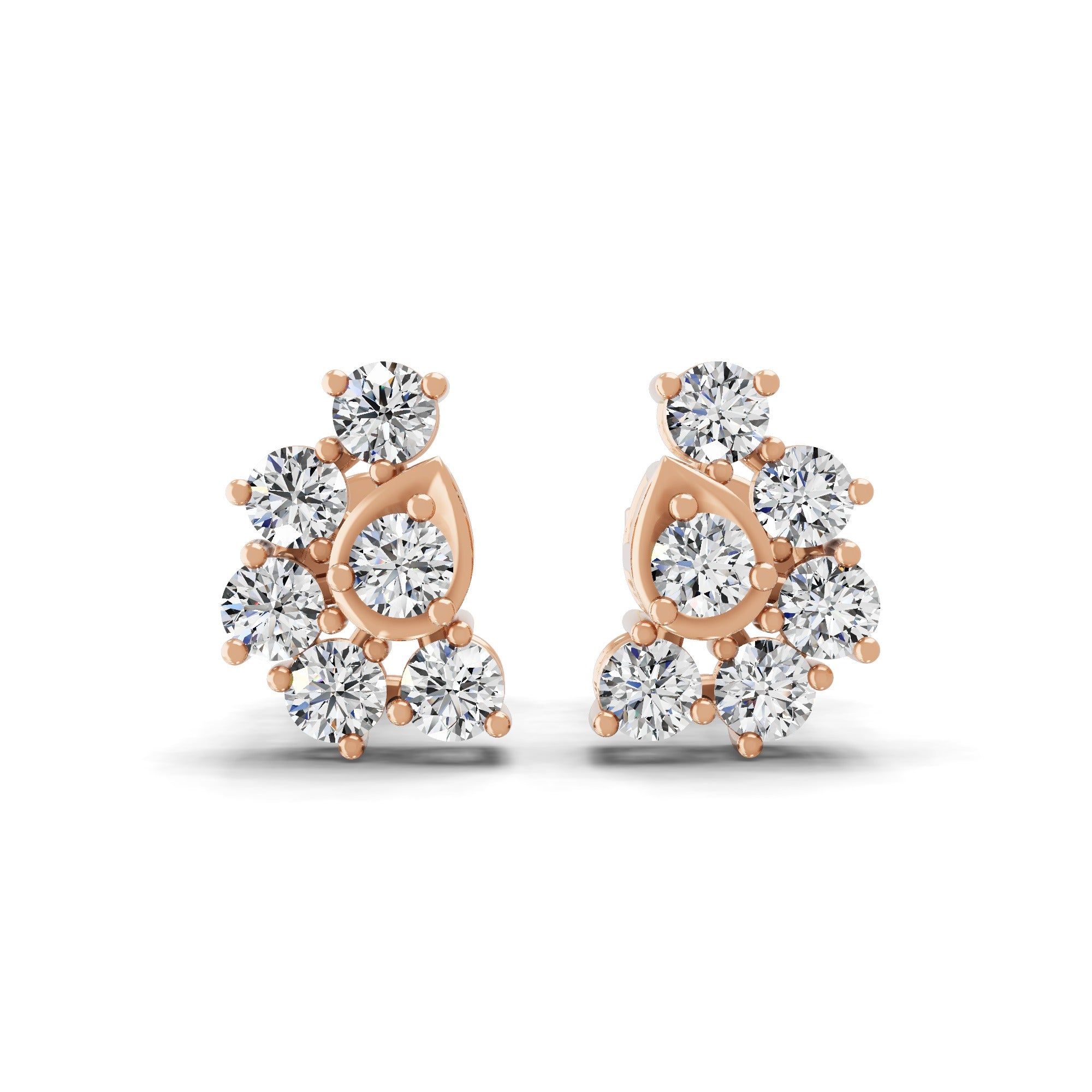 Seven Stone Cluster Stud Earrings Lab Grown Diamond 14K Fine Gold 0.78Ct