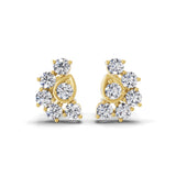 Seven Stone Cluster Stud Earrings Lab Grown Diamond 14K Fine Gold 0.78Ct