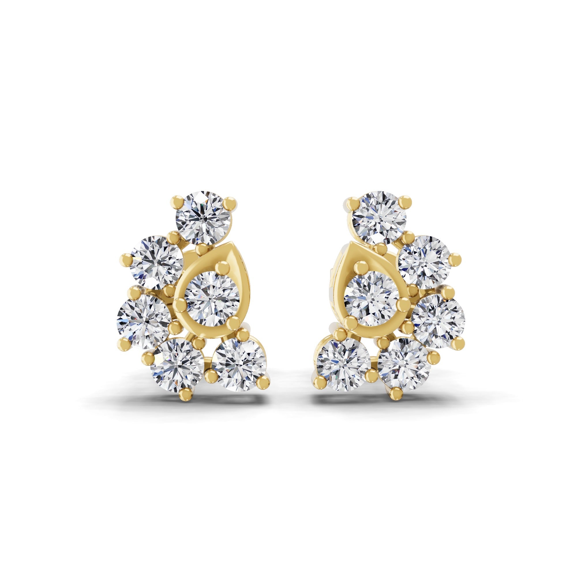 Seven Stone Cluster Stud Earrings Lab Grown Diamond 14K Fine Gold 0.78Ct
