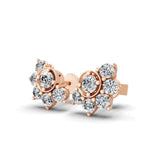 Round Cut Floral Cluster Stud Earrings Lab Grown Diamond 0.85Ct 14K Gold