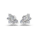 Round Cut Floral Cluster Stud Earrings Lab Grown Diamond 0.85Ct 14K Gold