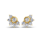 Round Cut Floral Cluster Stud Earrings Lab Grown Diamond 0.85Ct 14K Gold