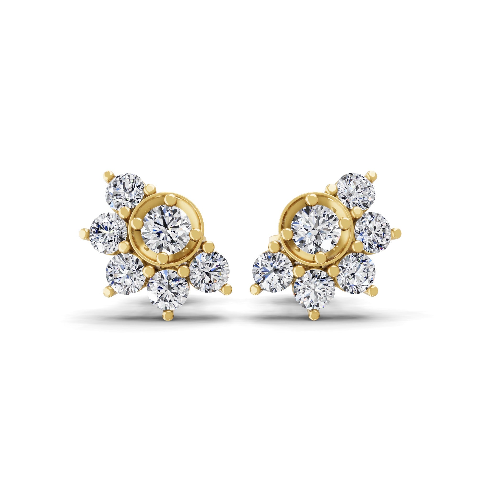 Round Cut Floral Cluster Stud Earrings Lab Grown Diamond 0.85Ct 14K Gold